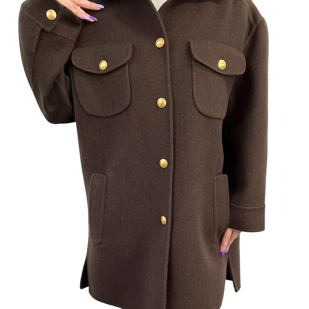 GUCCI Vintage  Interlocking Coat Brown Gold  Oversized - Picture 5 of 14